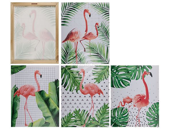 810287 Bild, Tropical-Flamingo, Leinen auf Holzrahmen, ca. 40 x 50 cm, 4-fach sortiert, 256/PAL