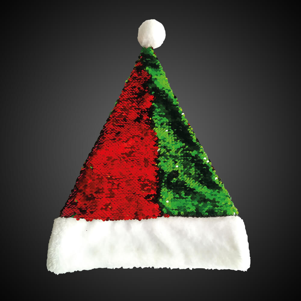 WM-122 Weihnachtsmütze Pailletten rot grün mit Bommel