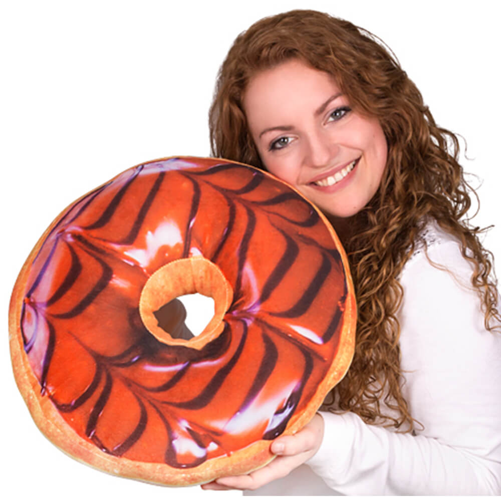 KI-d08 Donut Kissen  Helle Schokoladenglasur mit dunkler Verzierung  extra groß Ø ca. 40 cm