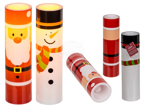 950069 Kunststoff-Weihnachtskerze mit LED & Flackerlicht, ca. 21 x 5 cm, 2-fach sortiert, für 2 Mignon Batterien (AA) 12 Stück im Aufsteller