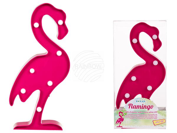 220350 Pinkfarbener Kunststoff-Flamingo mit 7 warmweißen LED, ca. 30 x 14 cm, für 2 Mignon Batterien (AA) in PVC-Box, 540/PAL