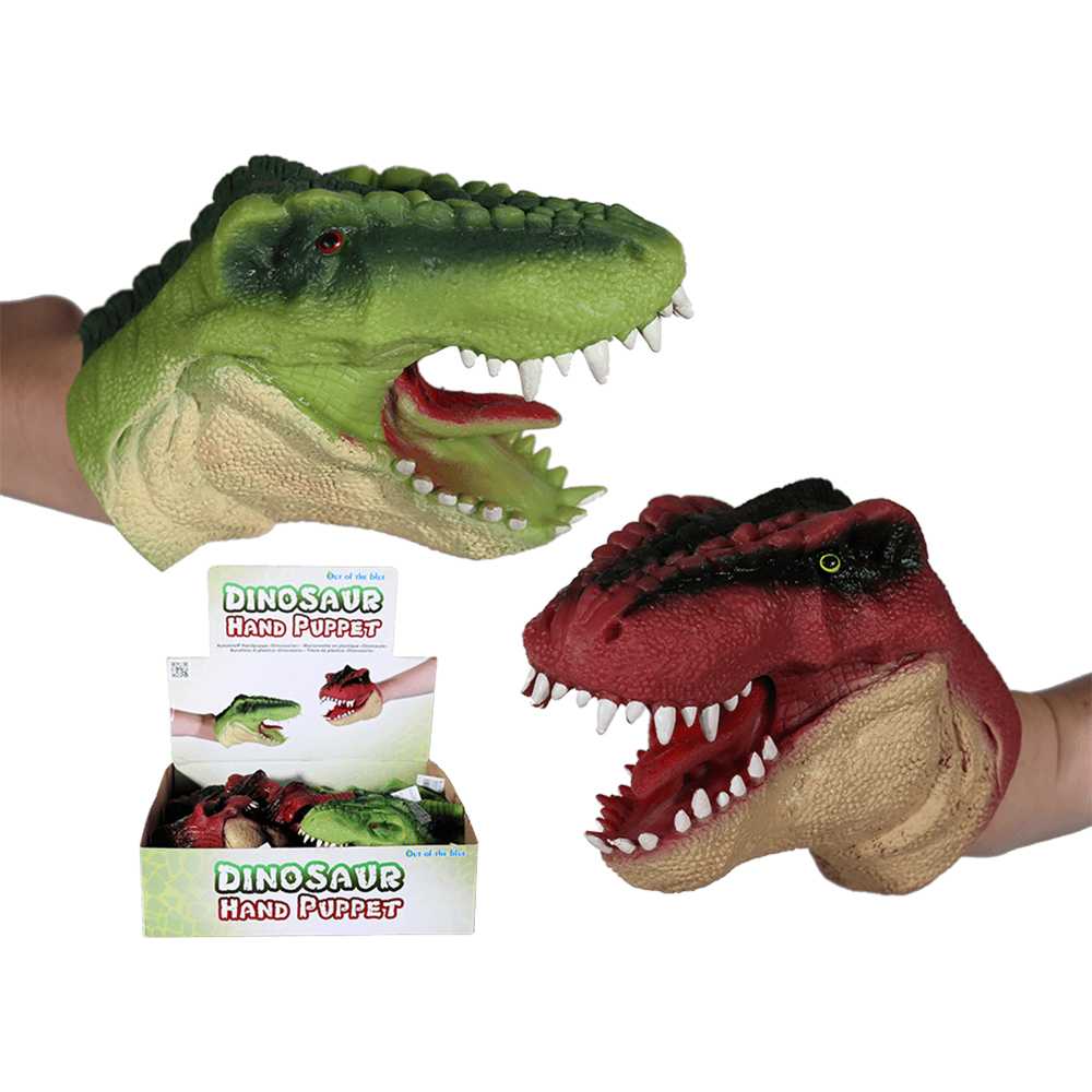 59-2087 Kunststoff-Handpuppe, Dinosaurier, ca. 15 cm, 2-farbig sortiert, 12 Stück im Display, 576/PAL