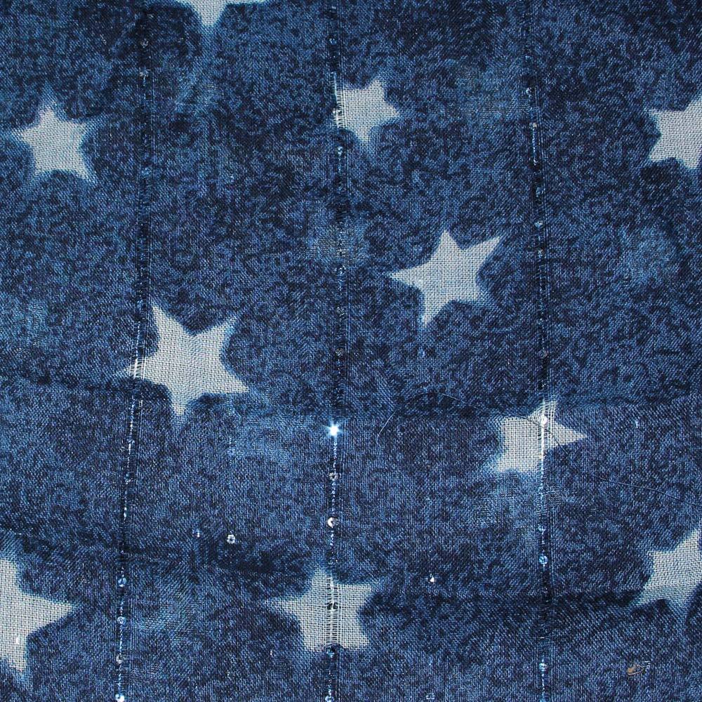 SCH-1630b Damen Schal mit Pailletten abstrakt ausgewaschen Sterne blau hellblau