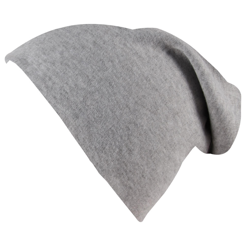 SM-443f Long Beanie Slouch Mütze grau hellgrau einfarbig 