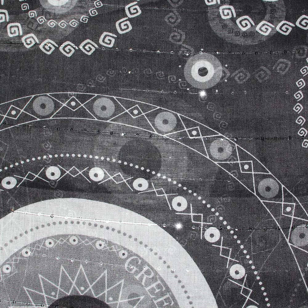 SCH-1614a Damen Loopschal mit Pailletten Greece Formen Kreise Linien Zacken Punkte geometrisch schwarz