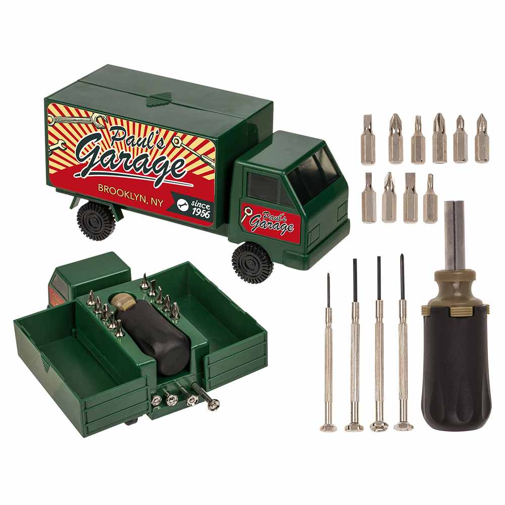 79-5145 Werkzeugkasten, Lastwagen, ca. 16 x 8 cm, aus Kunststoff & Karbonstahl, im Geschenkkarton