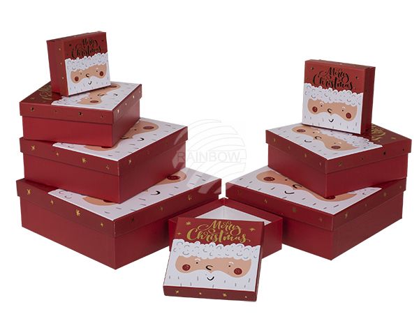 938875 Rot/weiße Geschenkkartonage, Weihnachtsmann, Merry Christmas, ca. 22,5 x 22,5 x 8 cm, 8er Set, einzelne EAN-Auszeichnung