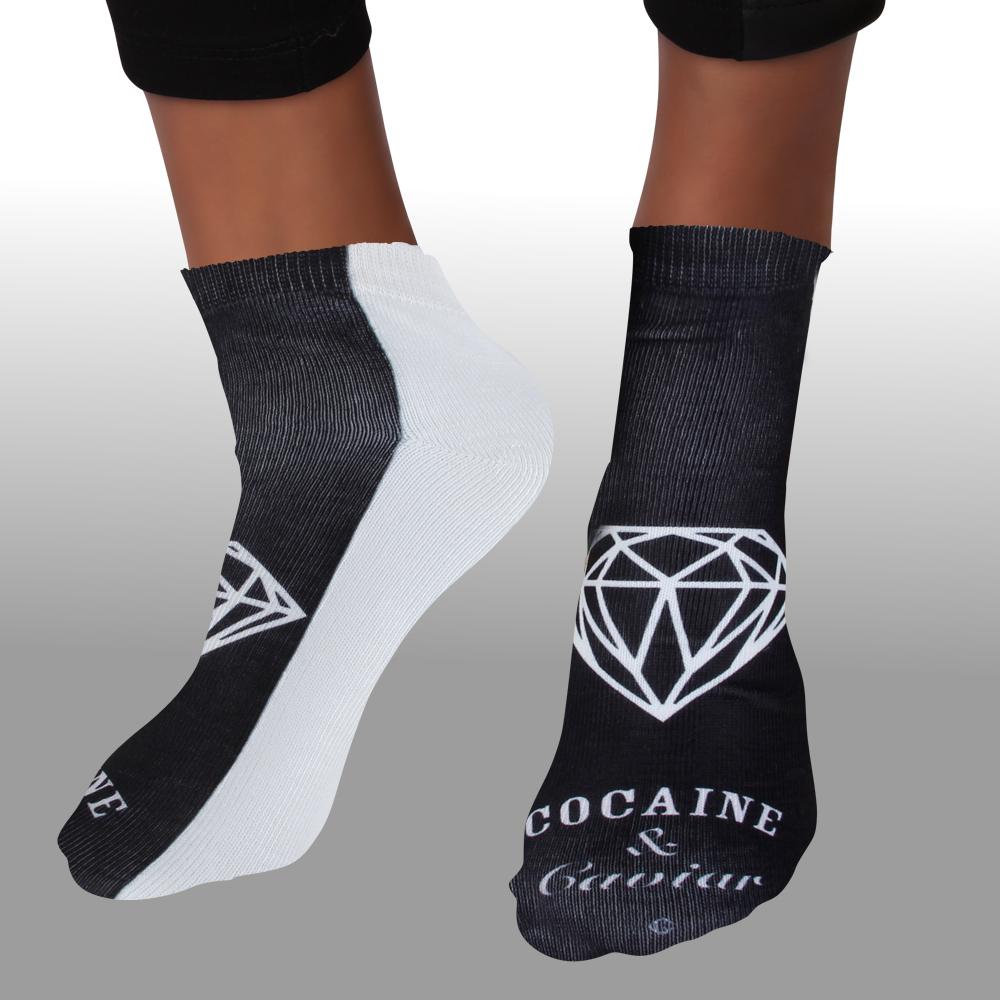 SO-L156  Motiv Socken schwarz weiß Diamant "cocaine & caviar"