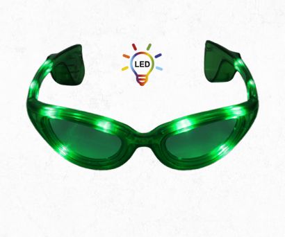 Gruene LED Leuchtbrille mit LED Symbol
