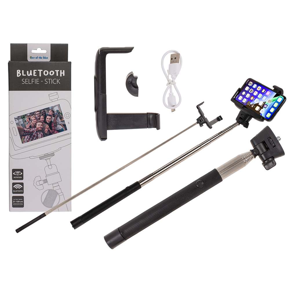 61-1851 Ausziehbarer Handyhalter, Bluetooth Selfie-Stick, ca. 118 cm, inkl. Akku & USB-Ladekabel