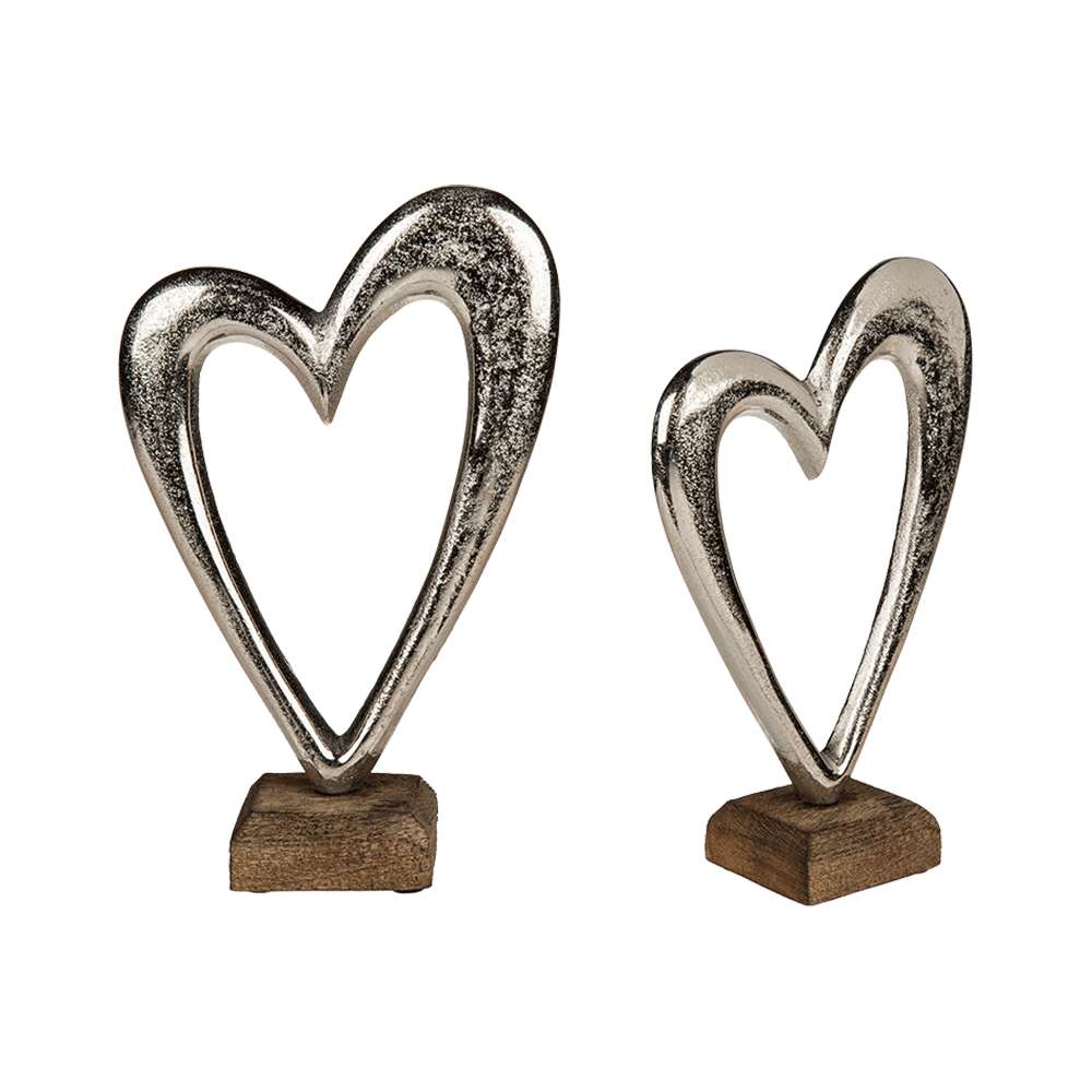 260166 Silberfarbenes Metall-Herz auf Holz-Standfuß, ca. 22 cm, 816/PAL