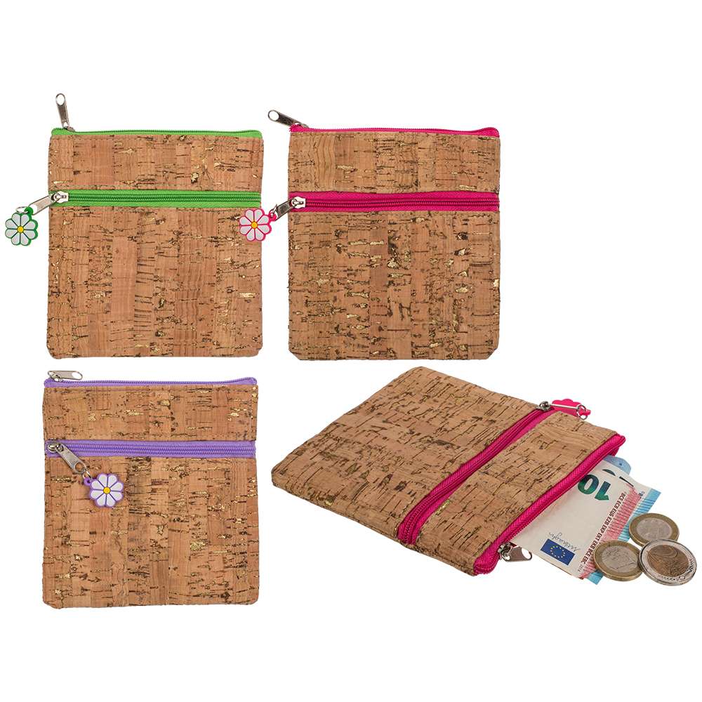 230176 Geldbörse aus Kork mit Reissverschluss, ca. 12 x 13 cm, 3-farbig sortiert