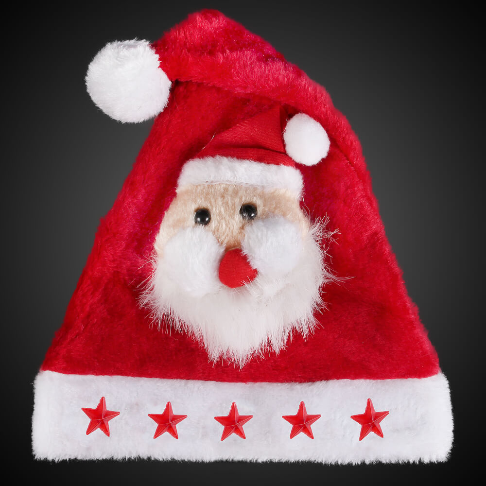 WM-46a Weihnachtsmütze rot Motiv:  Weihnachtsmann 5 rote Sterne  