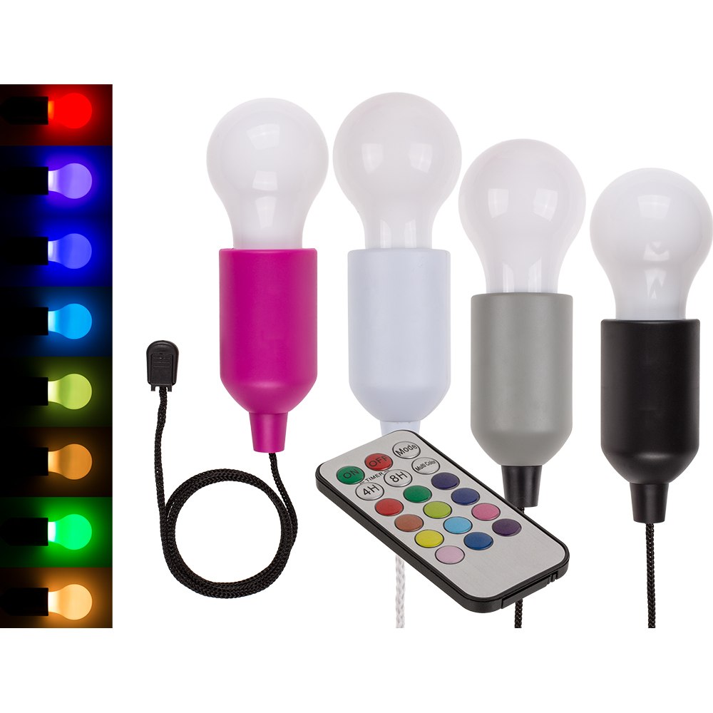 57-9829 Leuchte mit LED, Nostalgic Bulb, ca. 16 cm, mit Fernbedienung, 4-farbig sortiert, für 3 Micro Batterien (AAA) auf Blisterkarte