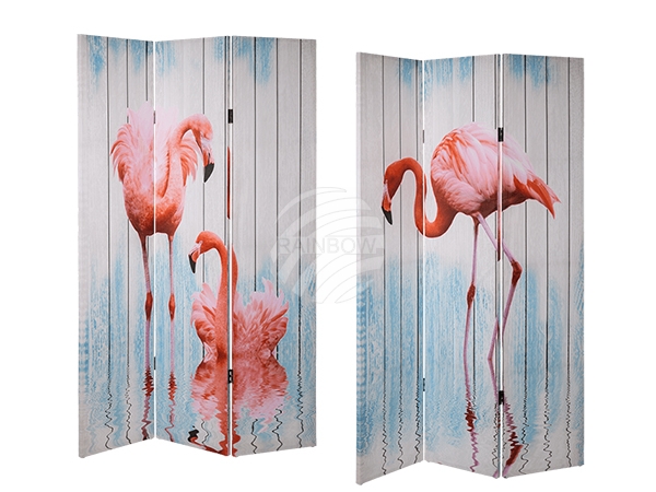 810284 Paravent, Flamingo, Leinen auf Holzrahmen, ca. 180 x 120 cm, 17/PAL