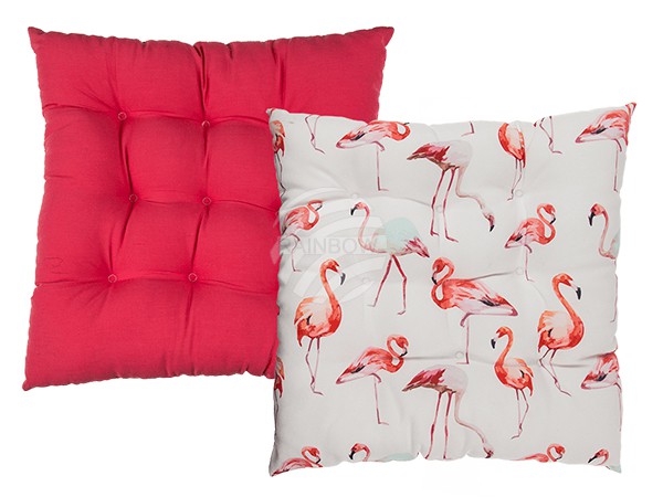 190277 Creme/pinkfarbenes Sitz-Kissen, Flamingo, 100% Polyester, ca. 40 x 40 cm, ca. 200 g Füllgewicht