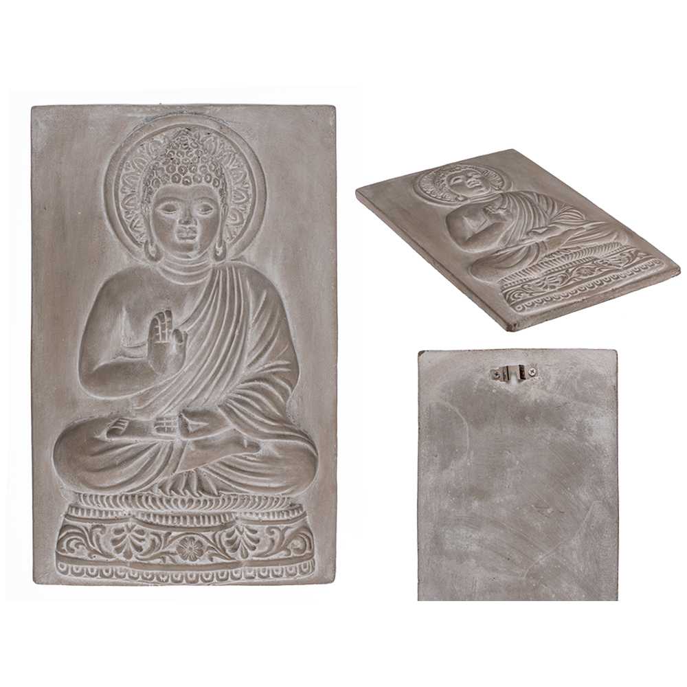 190229 Zement-Wanddekoration, Buddha, ca. 35 x 23 x 3,5 cm, 180/PAL