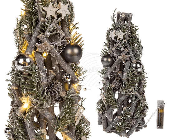 960210 Holz-Adventsbaum mit Tannenzweigen & 10 warmweißen LED, ca. 12 x 32 cm, für 2 Mignon Batterien (AA), 192/PAL