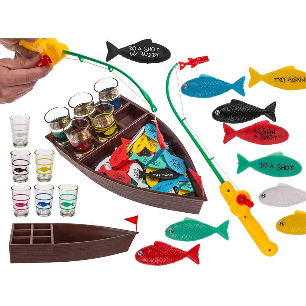 93-2116 Trinkspiel, Fische angeln, mit 4 Shootergläser, im Geschenkkarton