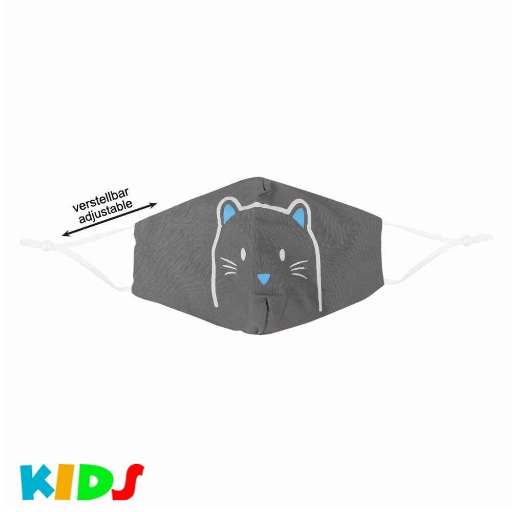 AMK-121 bedruckte Kindermasken mit Druck grau Comic Katze süß