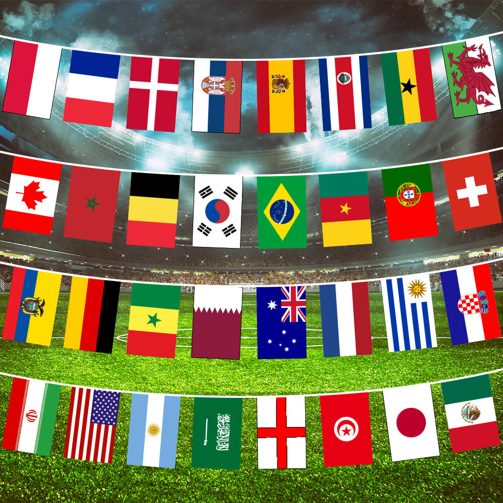W-ALL Wimpel Wimpelkette mit 32 Flaggen Länderflaggen