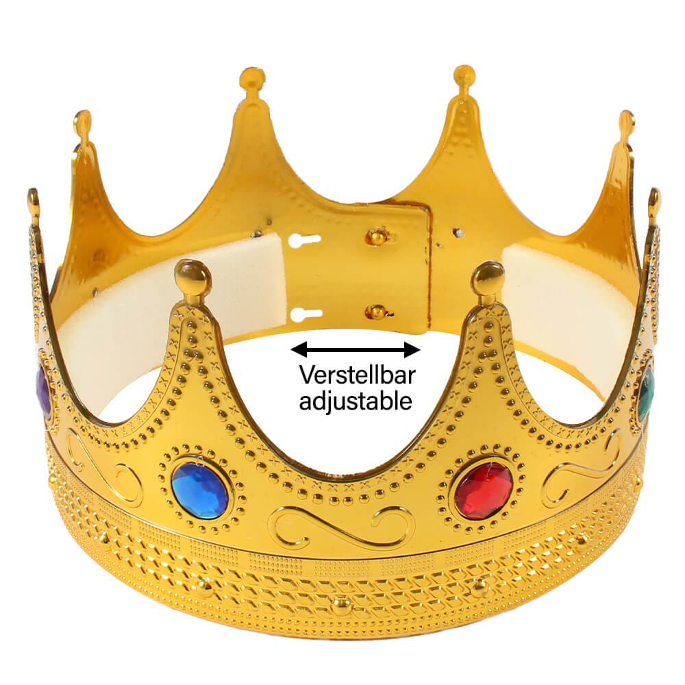 KH-001 Krone Königskrone Königin Königinnenkrone Prinz Prinzenkrone für Erwachsene gold mit bunten Kunststoffedelsteinen