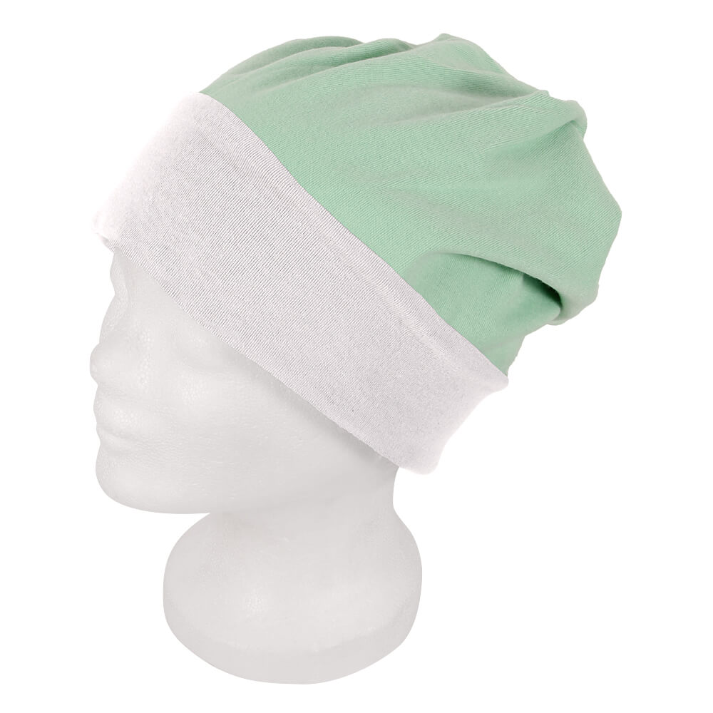 SM-195 Long Beanie, Slouch Farbe: weiss / mint Design: 2-farbig, Wende Design
