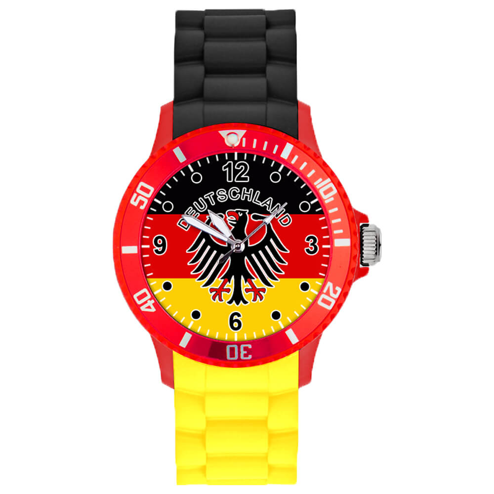 UR-DE1 Uhren Armbanduhren Länderuhren Deutschland schwarz gelb Ø ca. 4,4 cm
