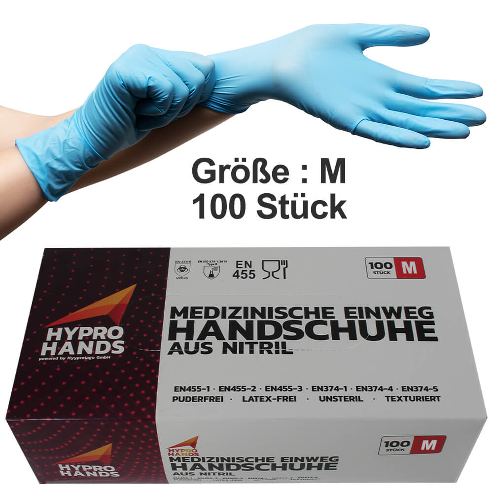 EHS-500 medizinische Einweghandschuhe, 100er Packung, Größe "M" , puderfrei, latexfrei , unsteril, texturiert,  aus Nitril, EN455